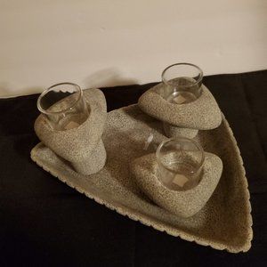 Party Lite Living Stone Candle  Holder Set
